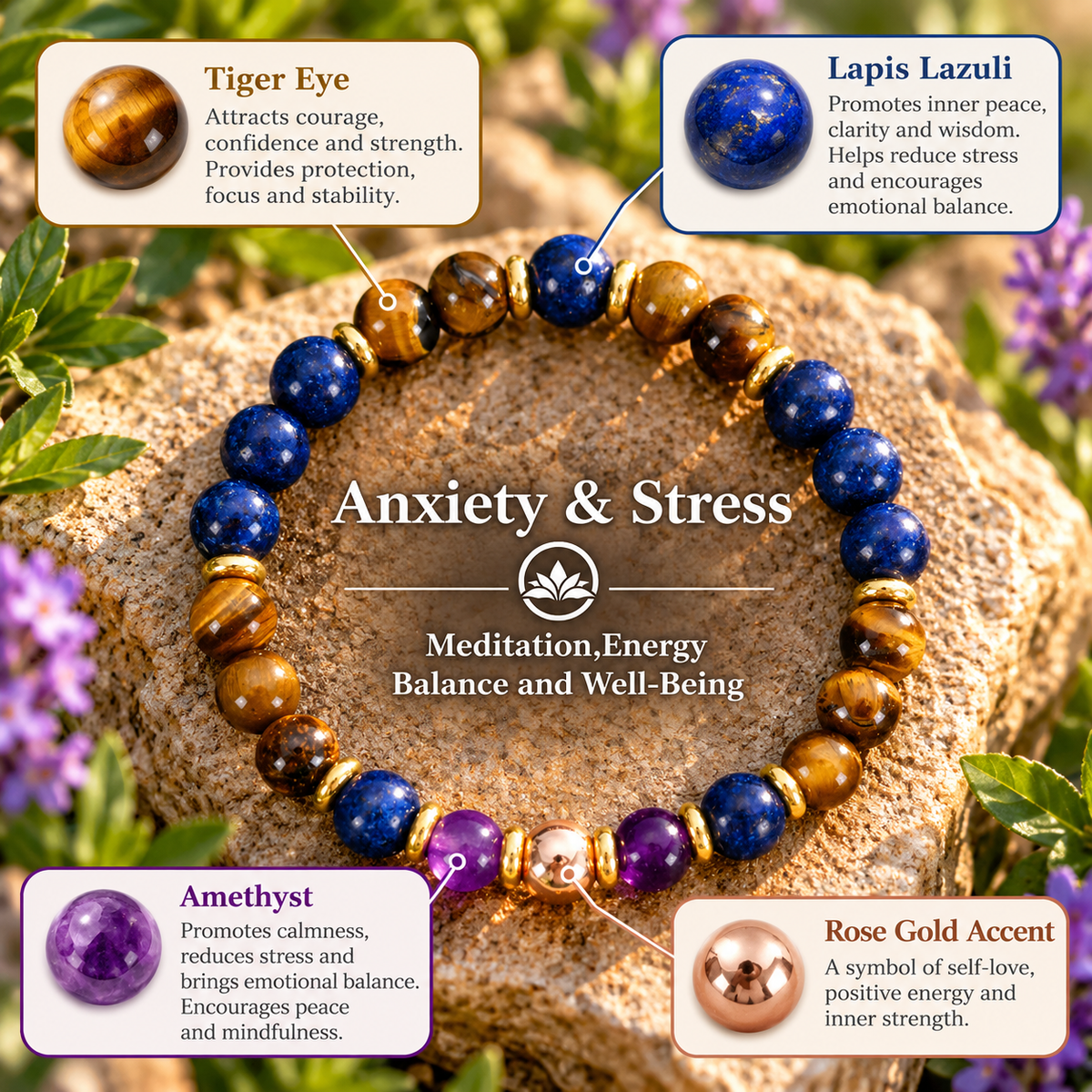 Anxiety & Stress – Natural Stone Beaded Bracelet