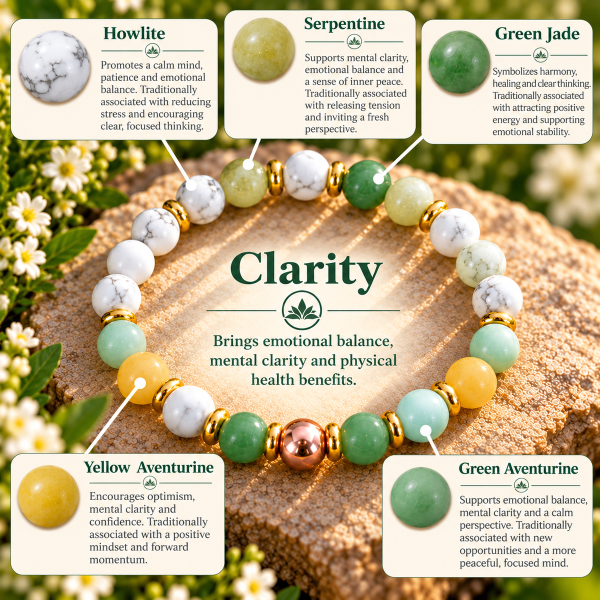 Clarity – Natural Stone Intention Bracelet | Mental Clarity, Focus & Emotional Balance