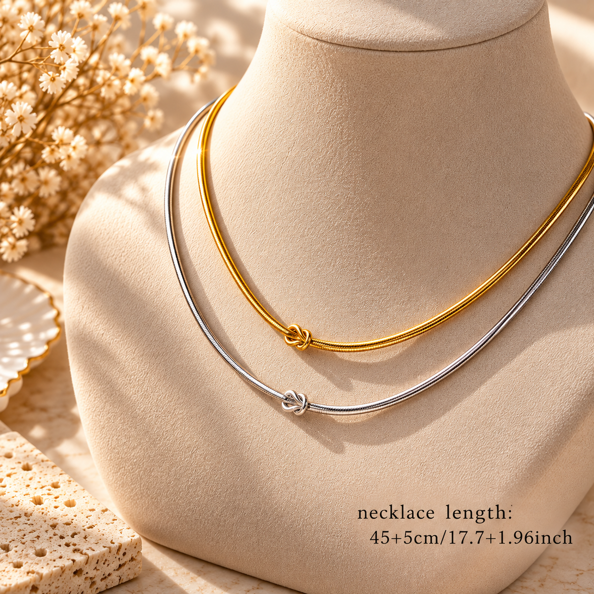 Delicate Knot Snake Chain Necklace – Gold & Silver