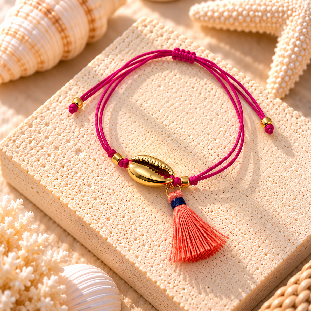 Coastal Cowrie Shell Tassel Bracelet