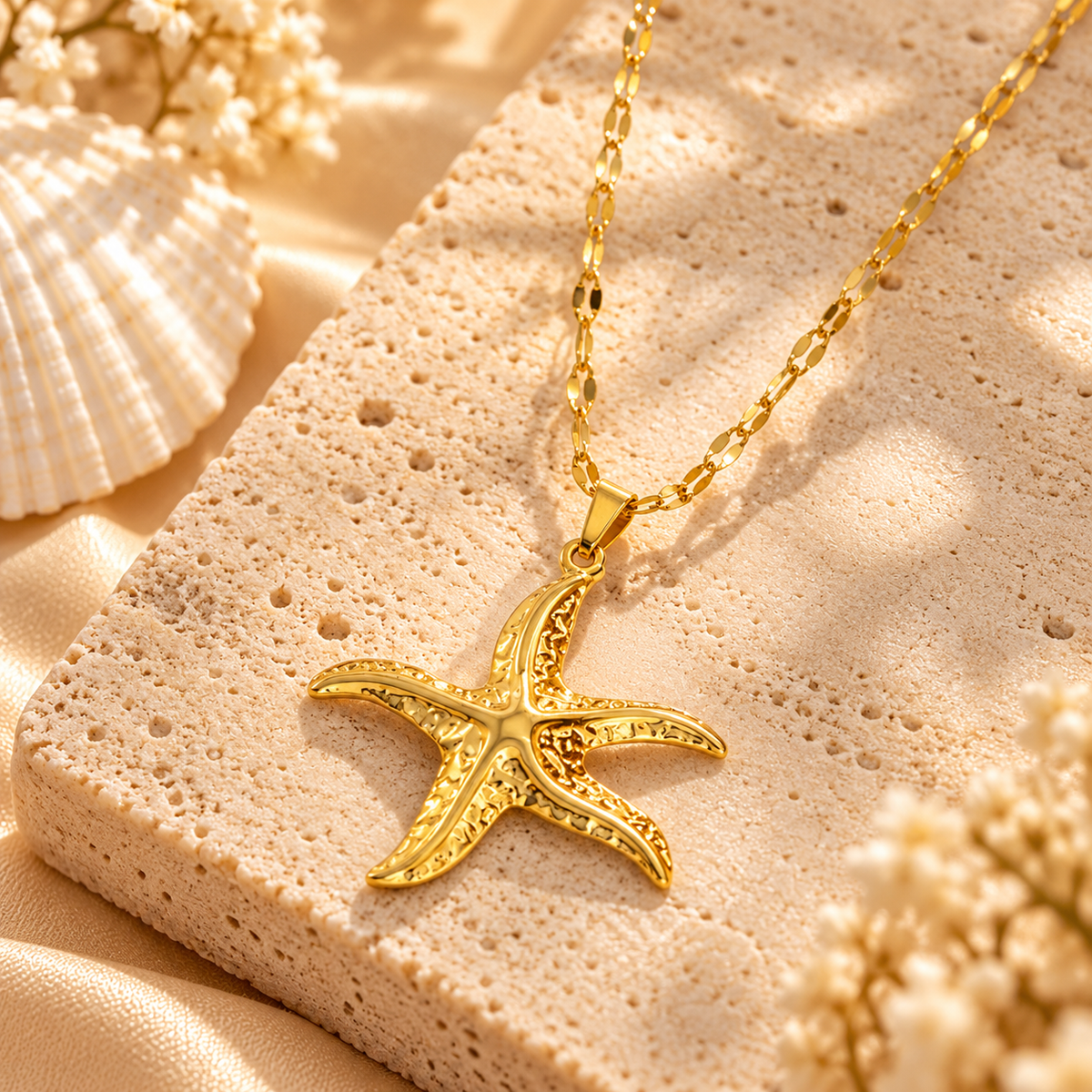 Golden Starfish Pendant Necklace