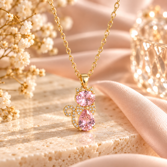 Colorful Crystal Cat Pendant Necklace