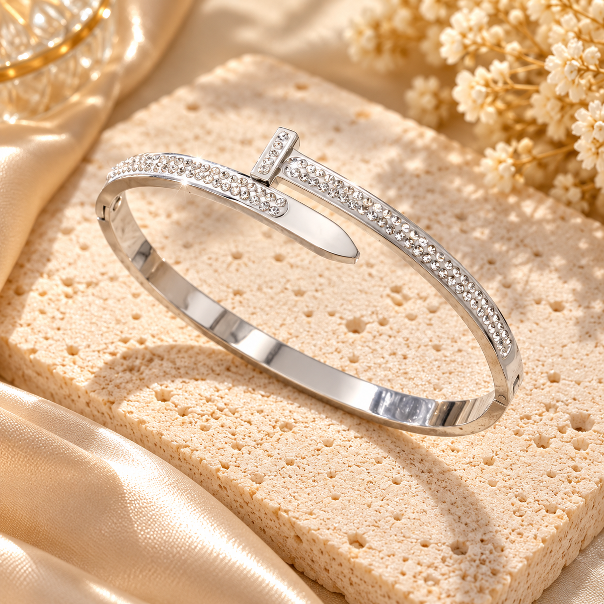 Sparkling Nail-Inspired Rhinestone Bangle