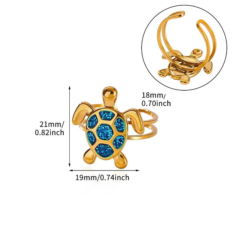 Blue turtle ring measurements: 21 mm by 19 mm, 18 mm band