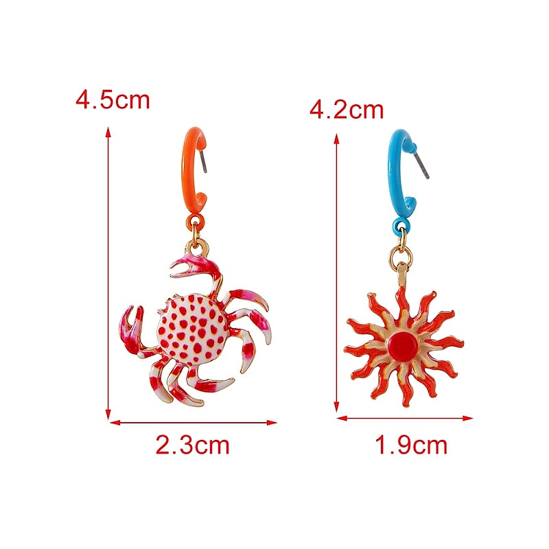 Crab and sun dangle earrings measurements: 4.5 cm and 4.2 cm drops