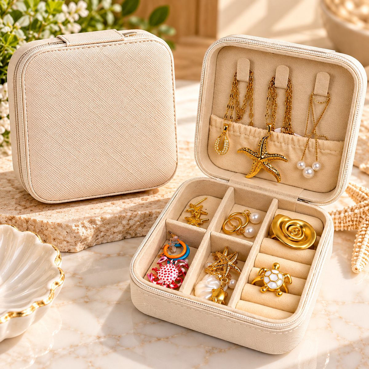 Coastal Travel Jewelry Organizer Case – Compact & Elegant