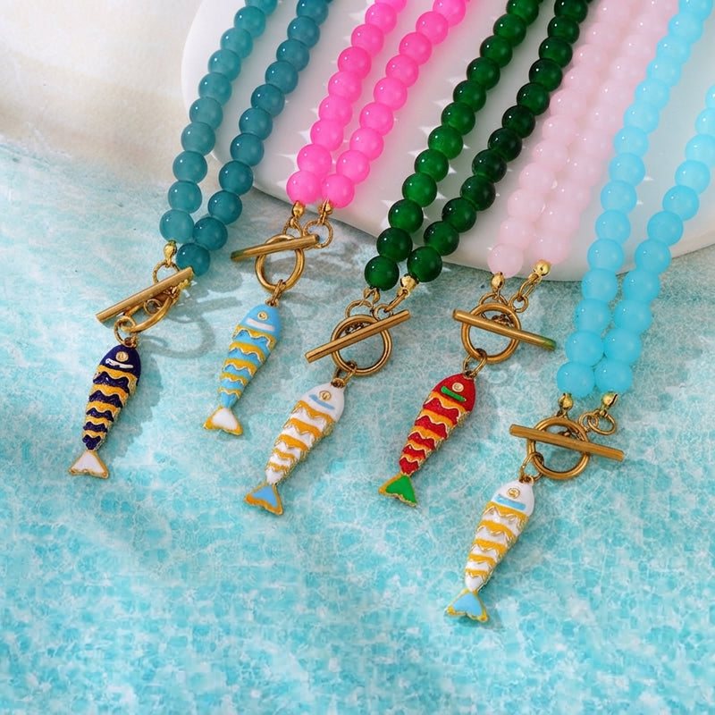 Beaded koi fish necklace color options