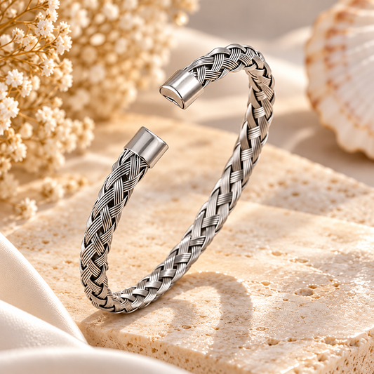 Silver Braided Rope Cuff Bracelet