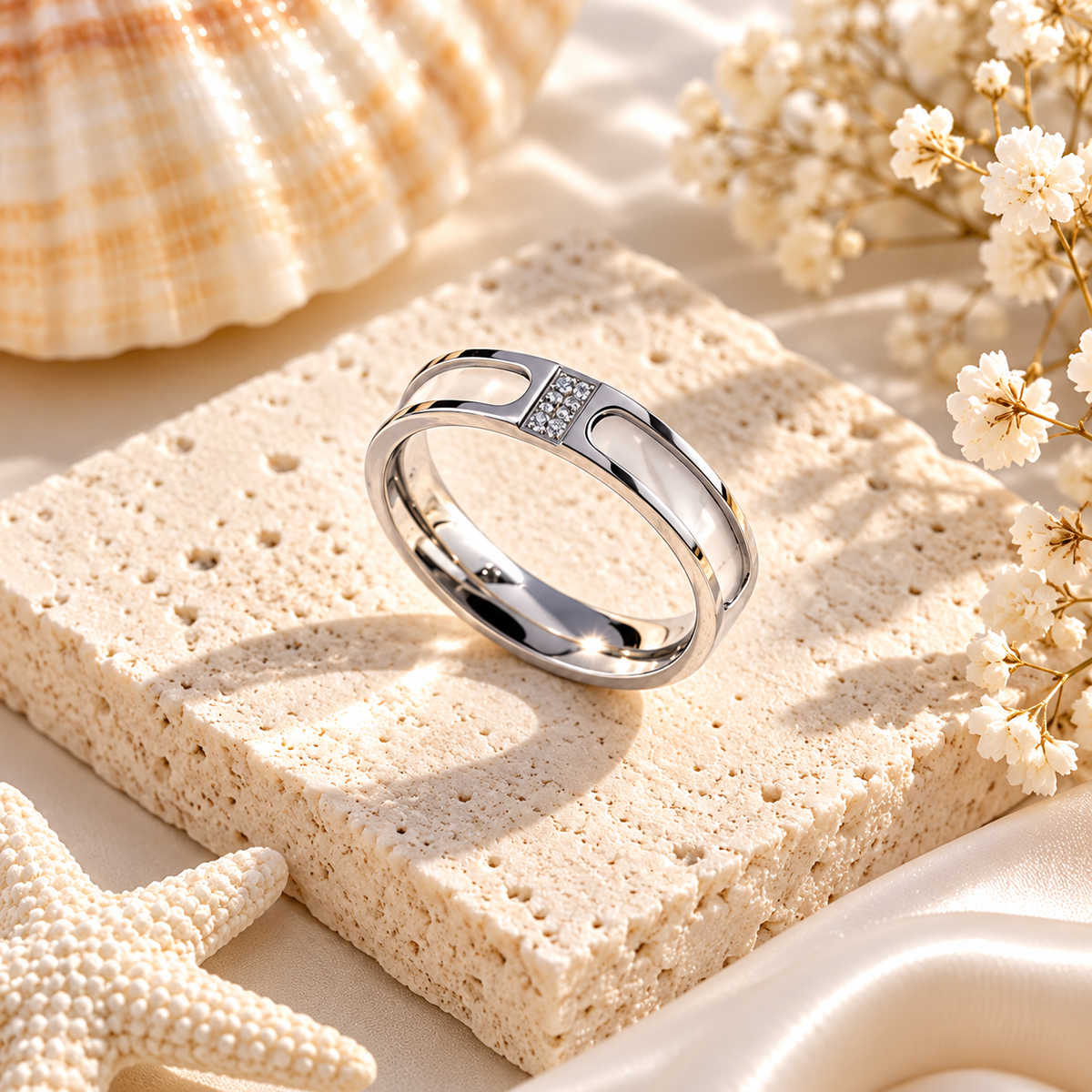 Shell Inspired Diamond Rings Luminous Shell & Sparkle Ring – Gold & Silver – Coral & Cove