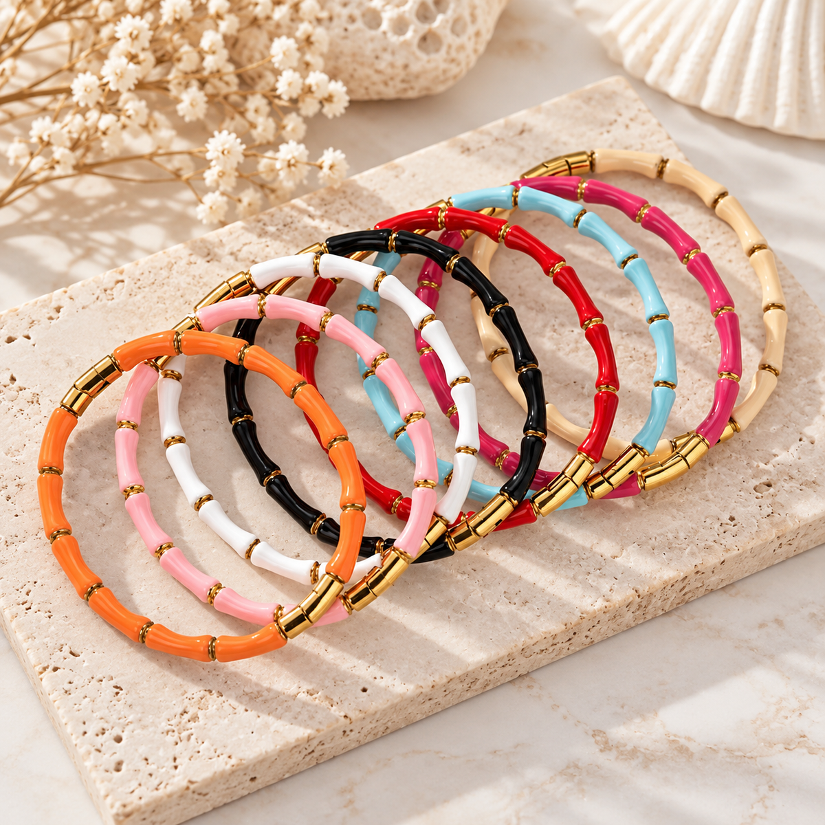 Colorful Enamel Bamboo Tube Bangle