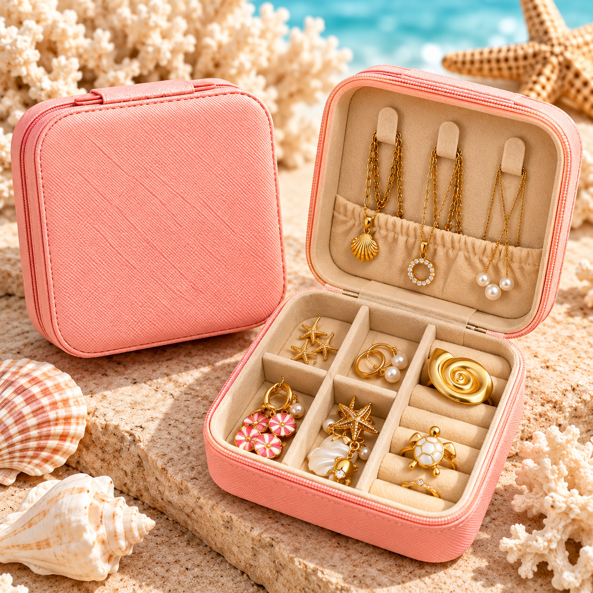 Coastal Travel Jewelry Organizer Case – Compact & Elegant