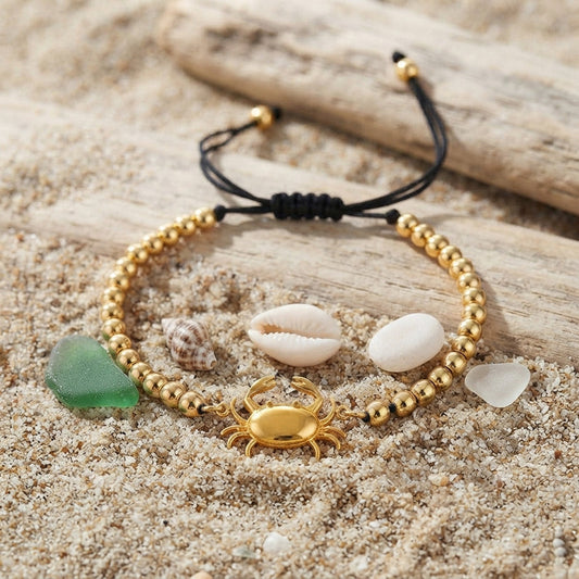 Black and gold crab bead braided bracelet