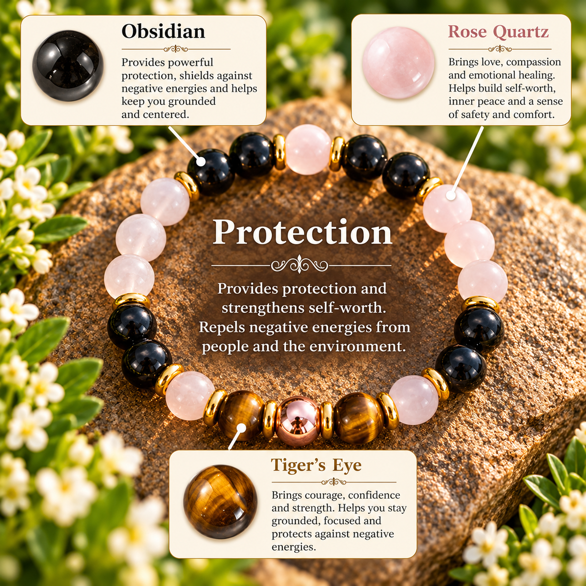Protection & Grounding – Natural Gemstone Intention Bracelet