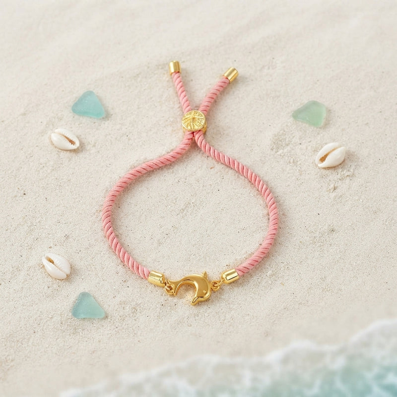 Light pink dolphin braided double-layer bracelet