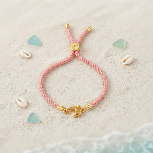 Light pink dolphin braided double-layer bracelet