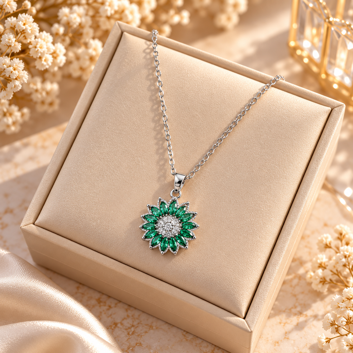 Radiant Bloom Crystal Pendant Necklace