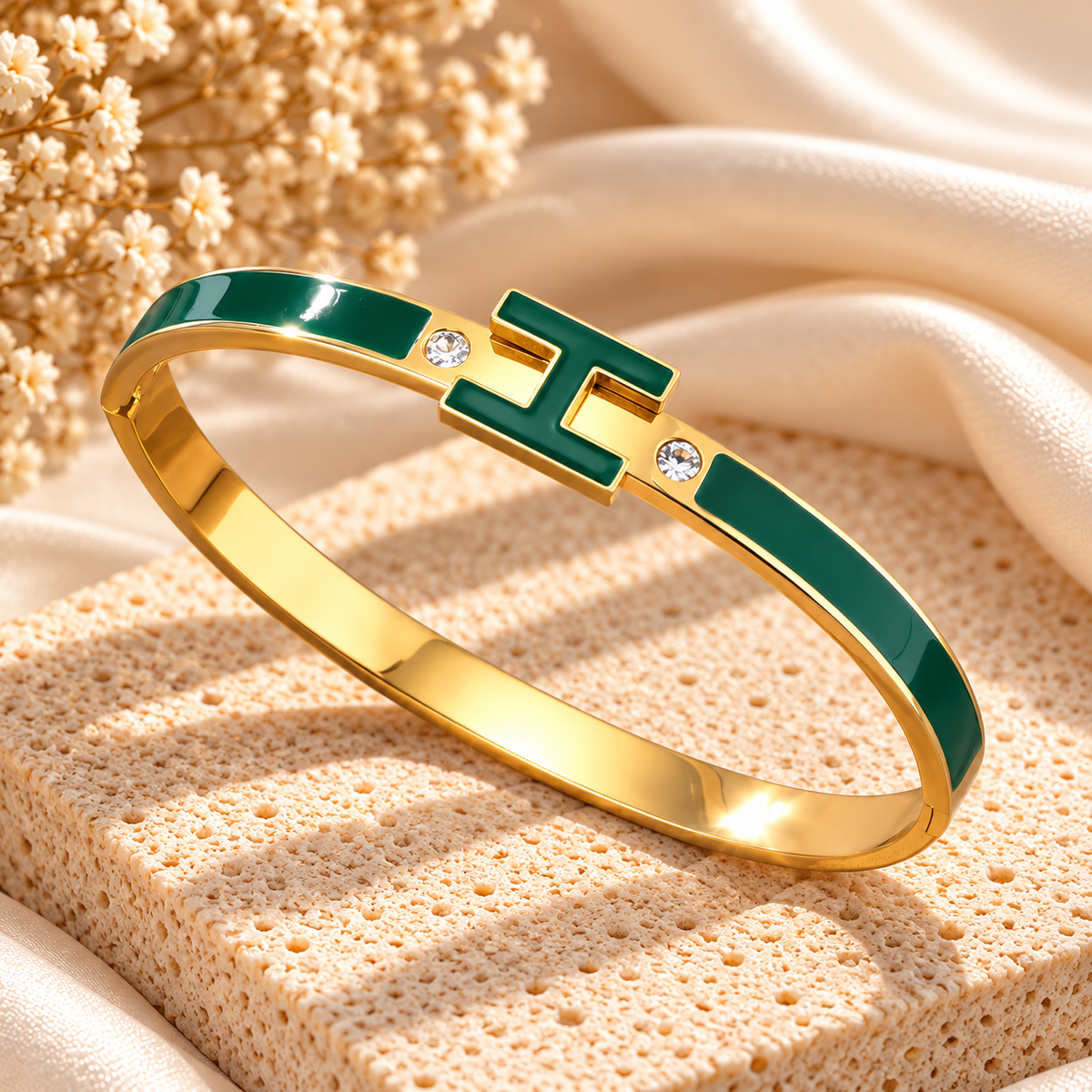 Enamel "H" Initial Bangle with Crystal Accents