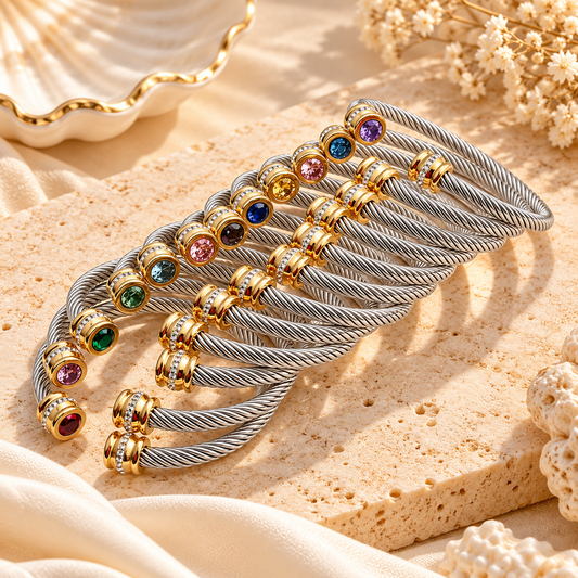 Two-Tone Birthstone Cable Bracelet