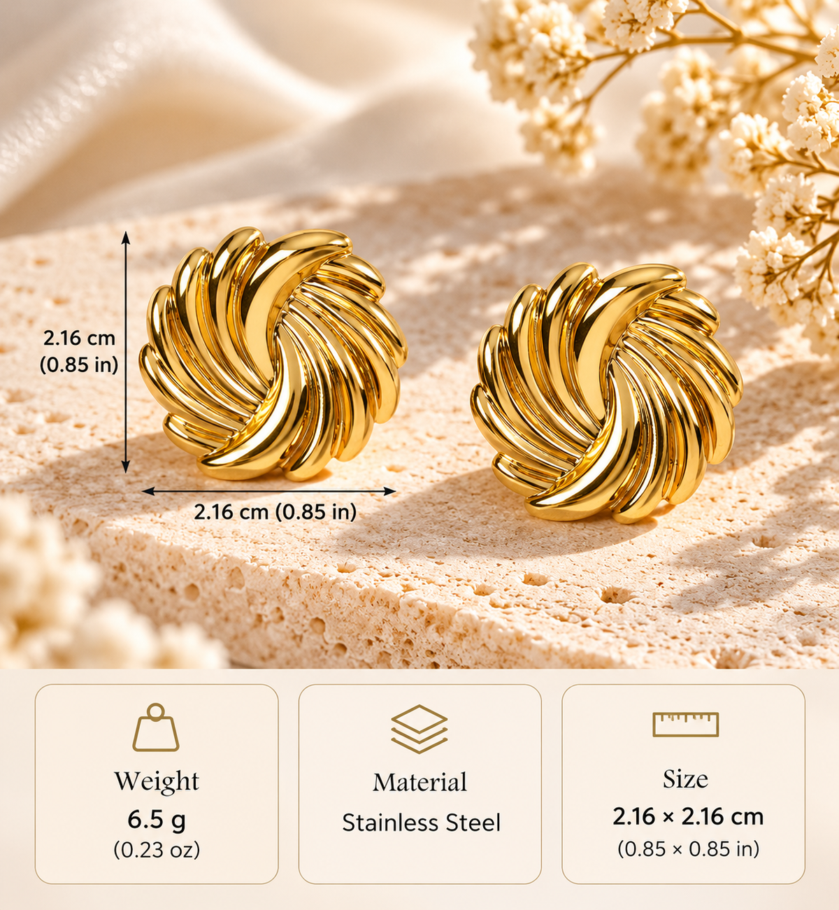 Golden Swirl Statement Stud Earrings