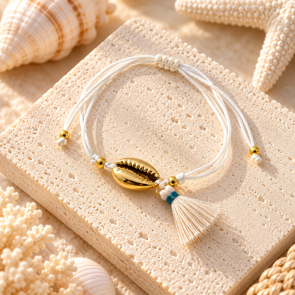 Coastal Cowrie Shell Tassel Bracelet