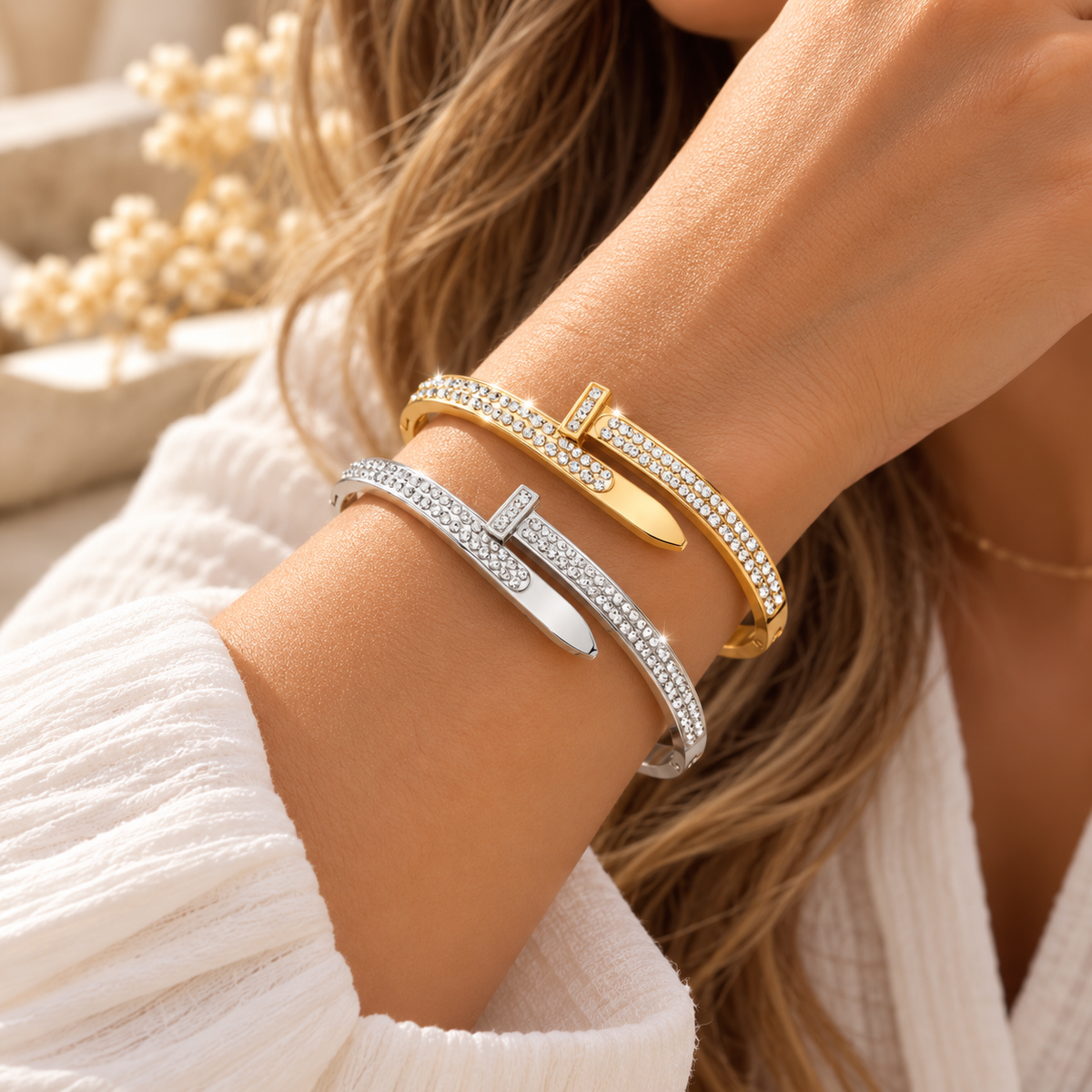 Sparkling Nail-Inspired Rhinestone Bangle