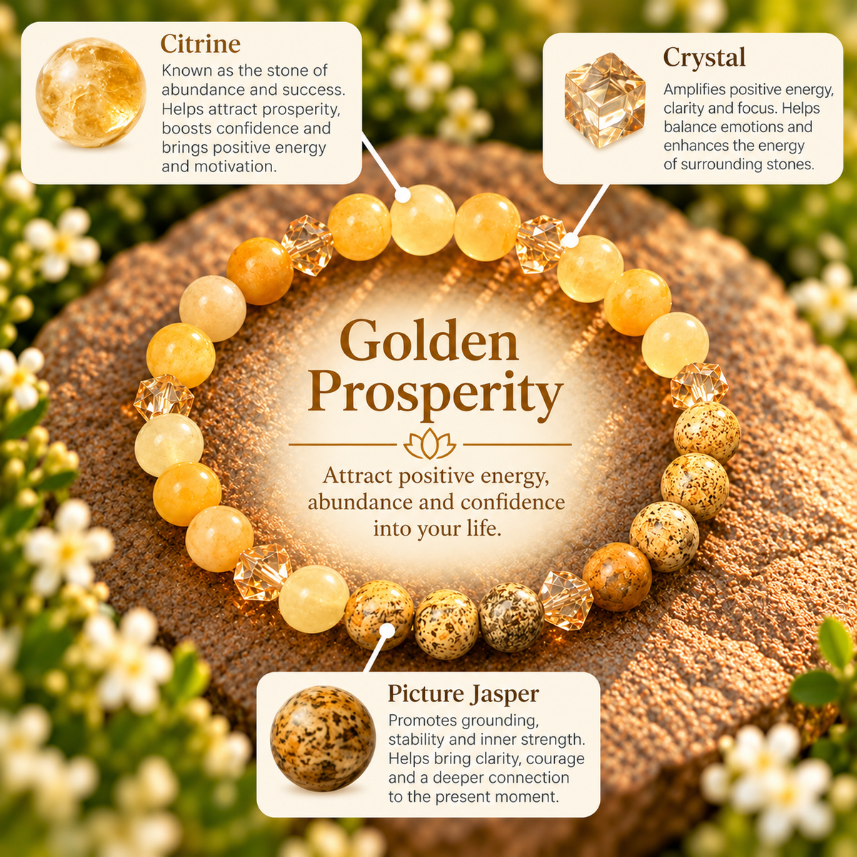 Golden Prosperity – Citrine & Picture Jasper Gemstone Bracelet