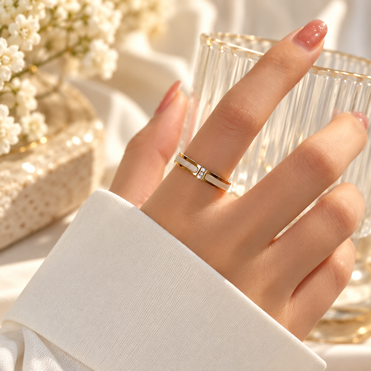 Luminous Shell & Sparkle Ring – Gold & Silver