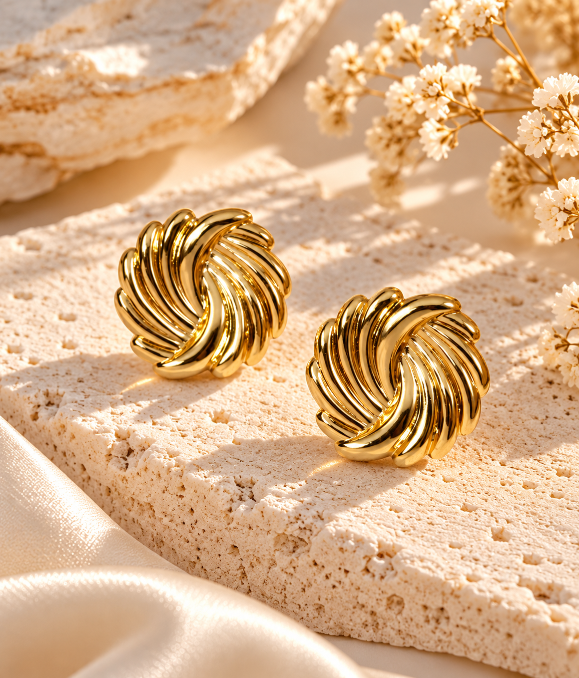 Golden Swirl Statement Stud Earrings