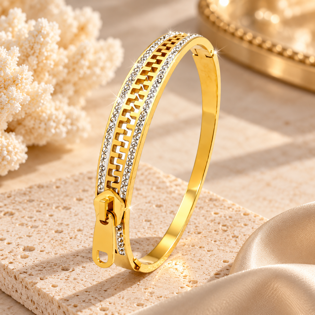 Sparkling Zirconia Stainless Steel Bangle