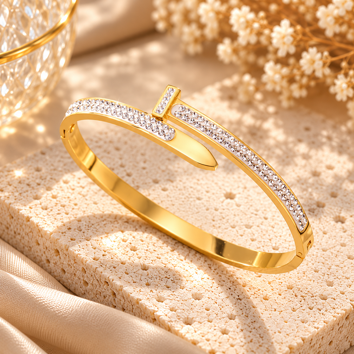 Sparkling Nail-Inspired Rhinestone Bangle