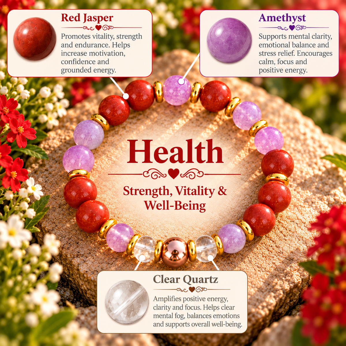 Health – Natural Stone Intention Bracelet | Strength, Vitality & Positive Energy
