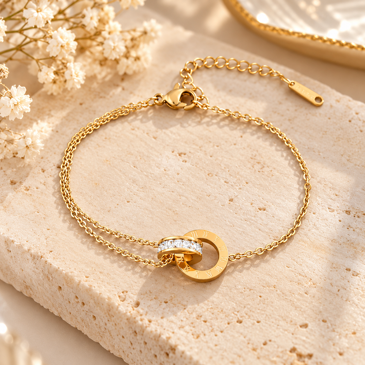 Roman Elegance Double Chain Charm Bracelet