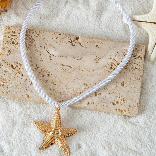 Large gold starfish twisted rope necklace