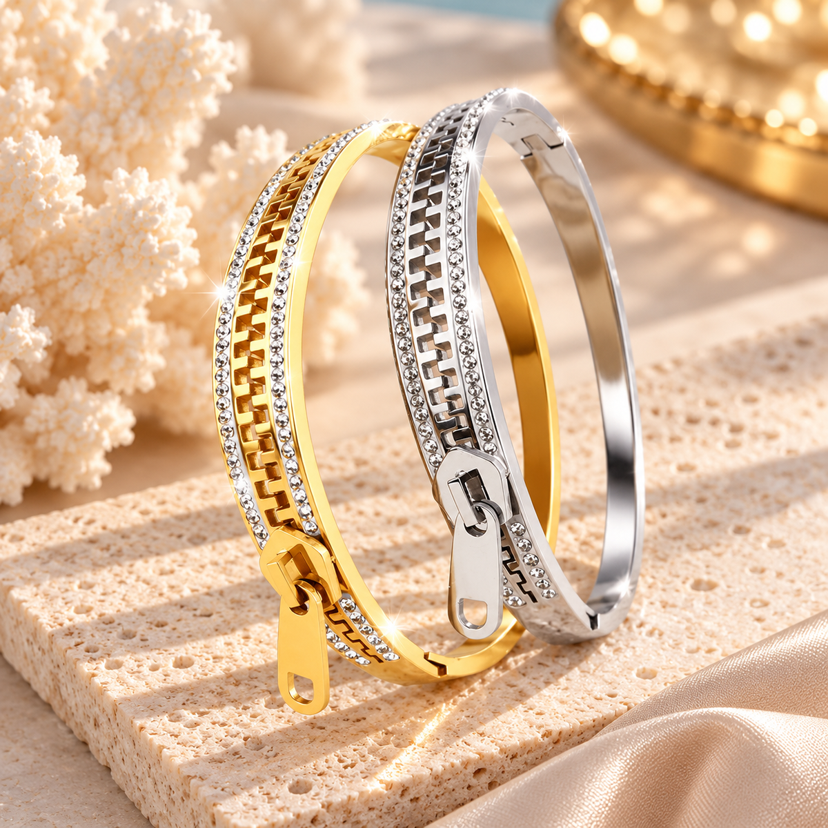 Sparkling Zirconia Stainless Steel Bangle
