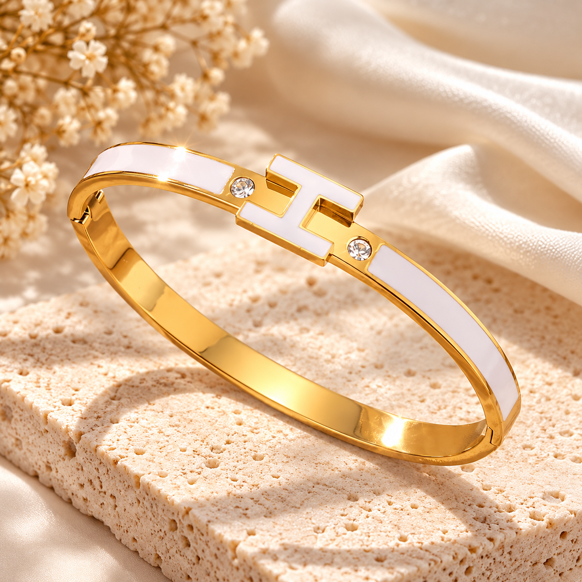 Enamel "H" Initial Bangle with Crystal Accents