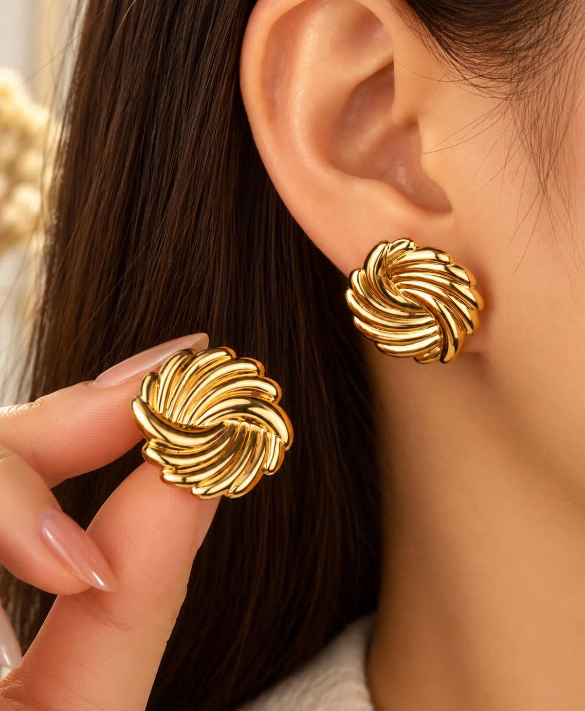Golden Swirl Statement Stud Earrings
