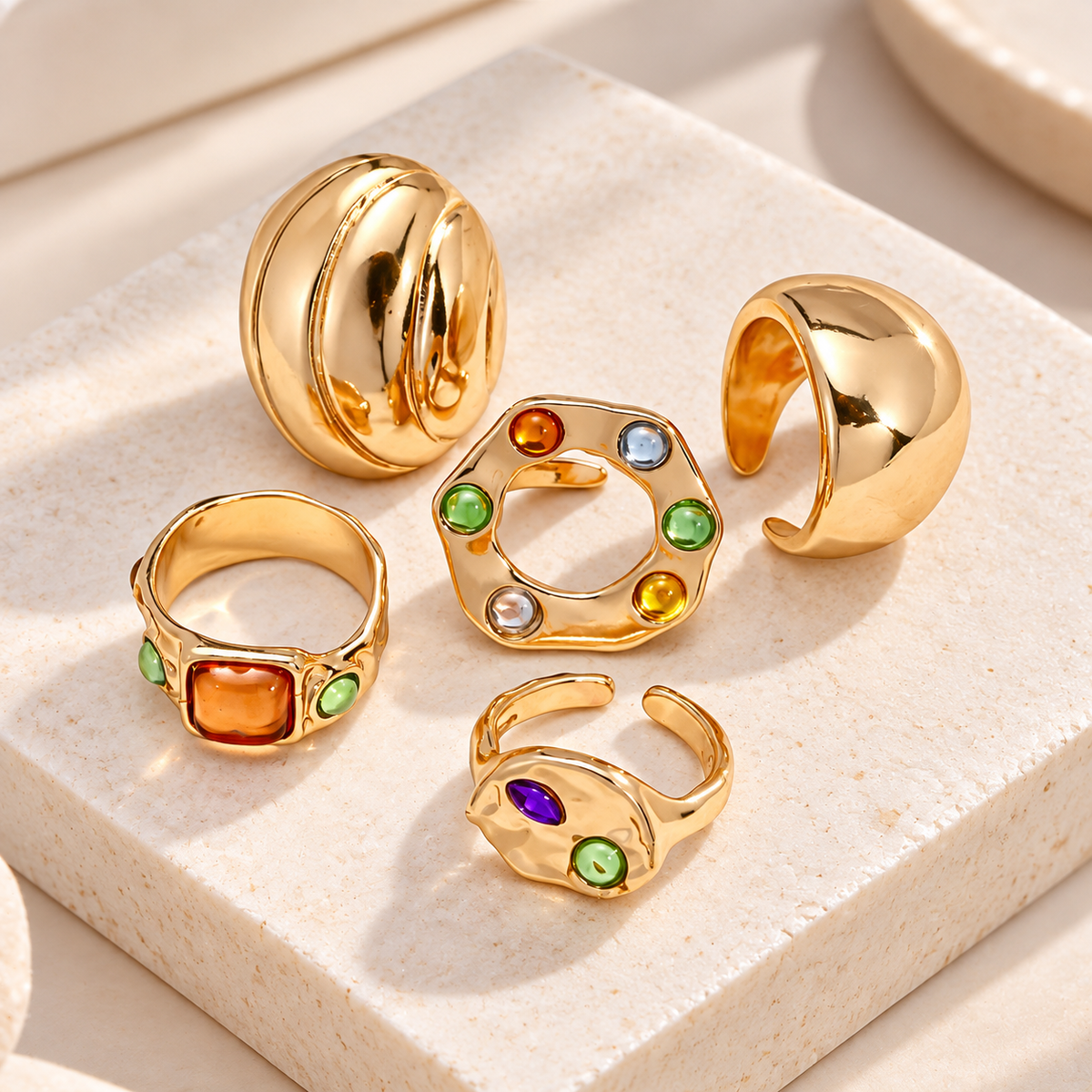 Modern Gemstone Statement Ring Set