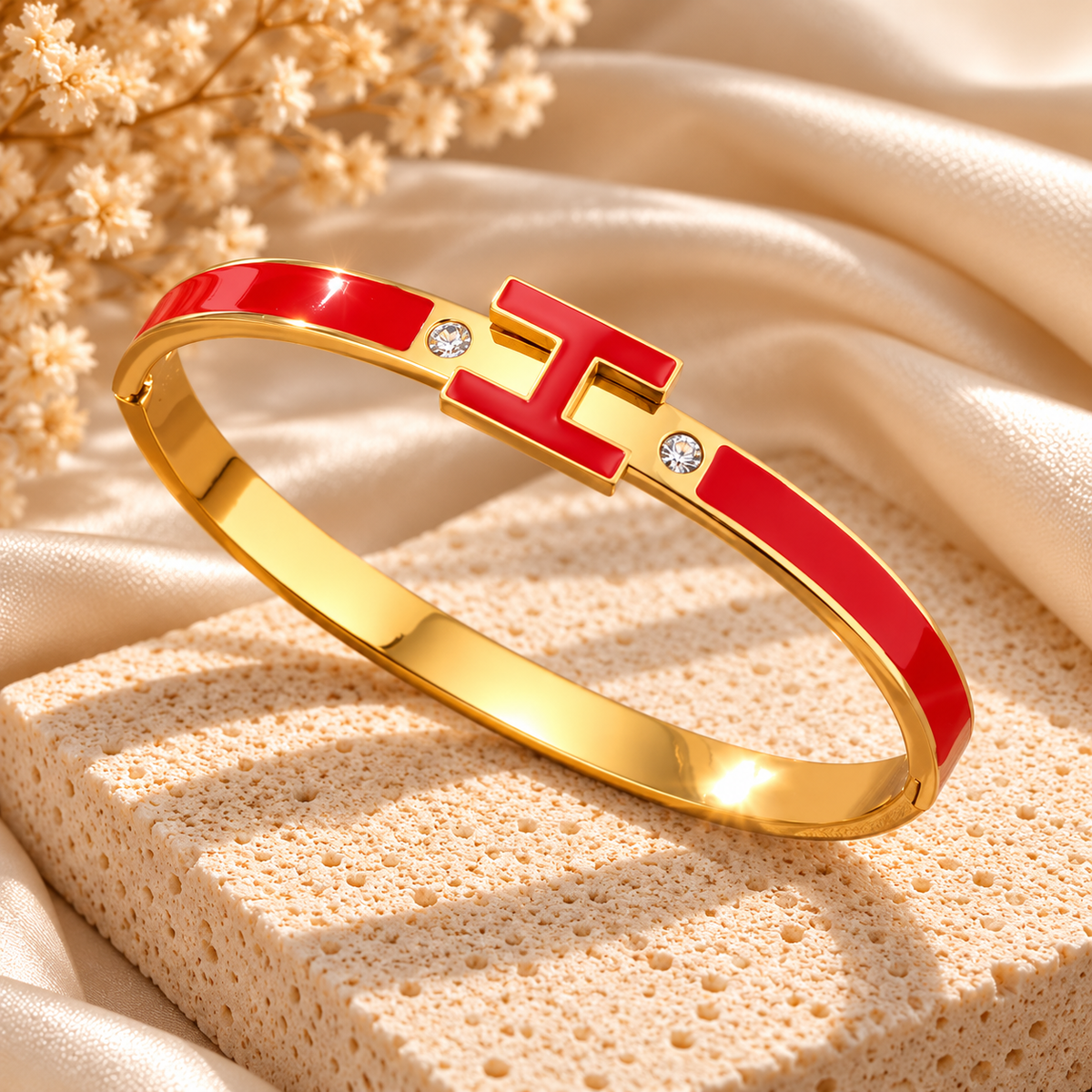 Enamel "H" Initial Bangle with Crystal Accents
