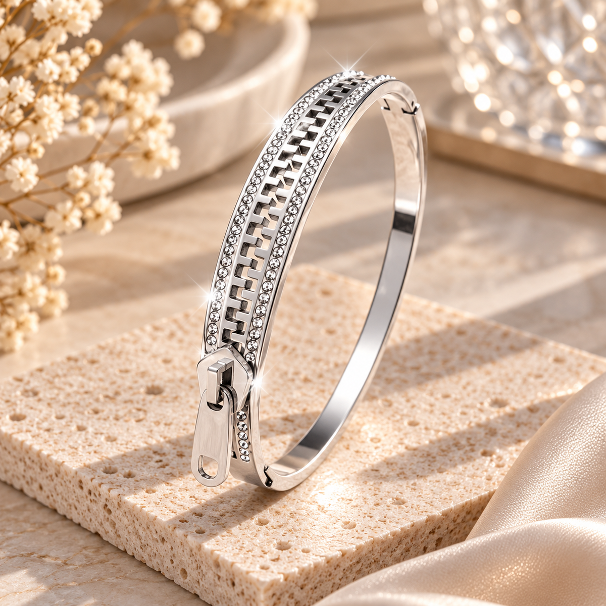 Sparkling Zirconia Stainless Steel Bangle
