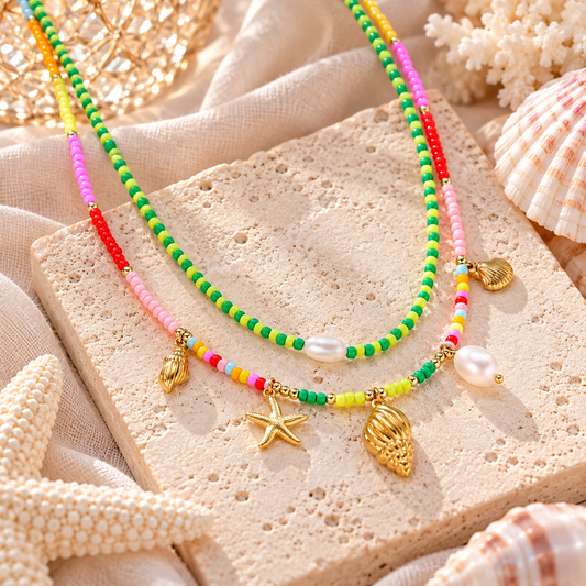 Colorful Seaside Layered Charm Necklace