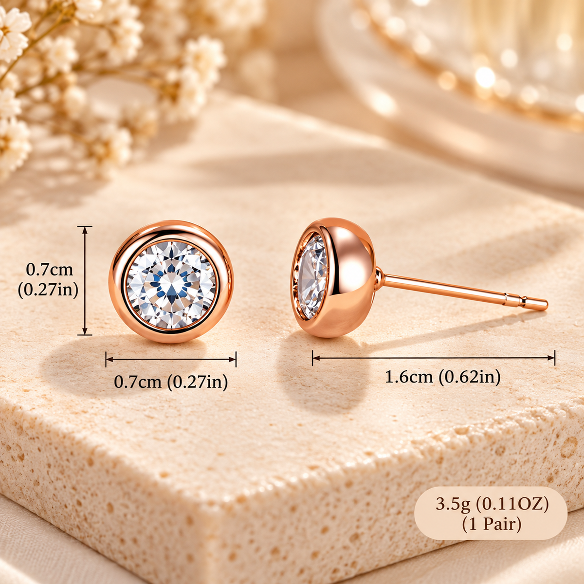 Classic Sparkle Zirconia Stud Earrings – 18K Gold Plated