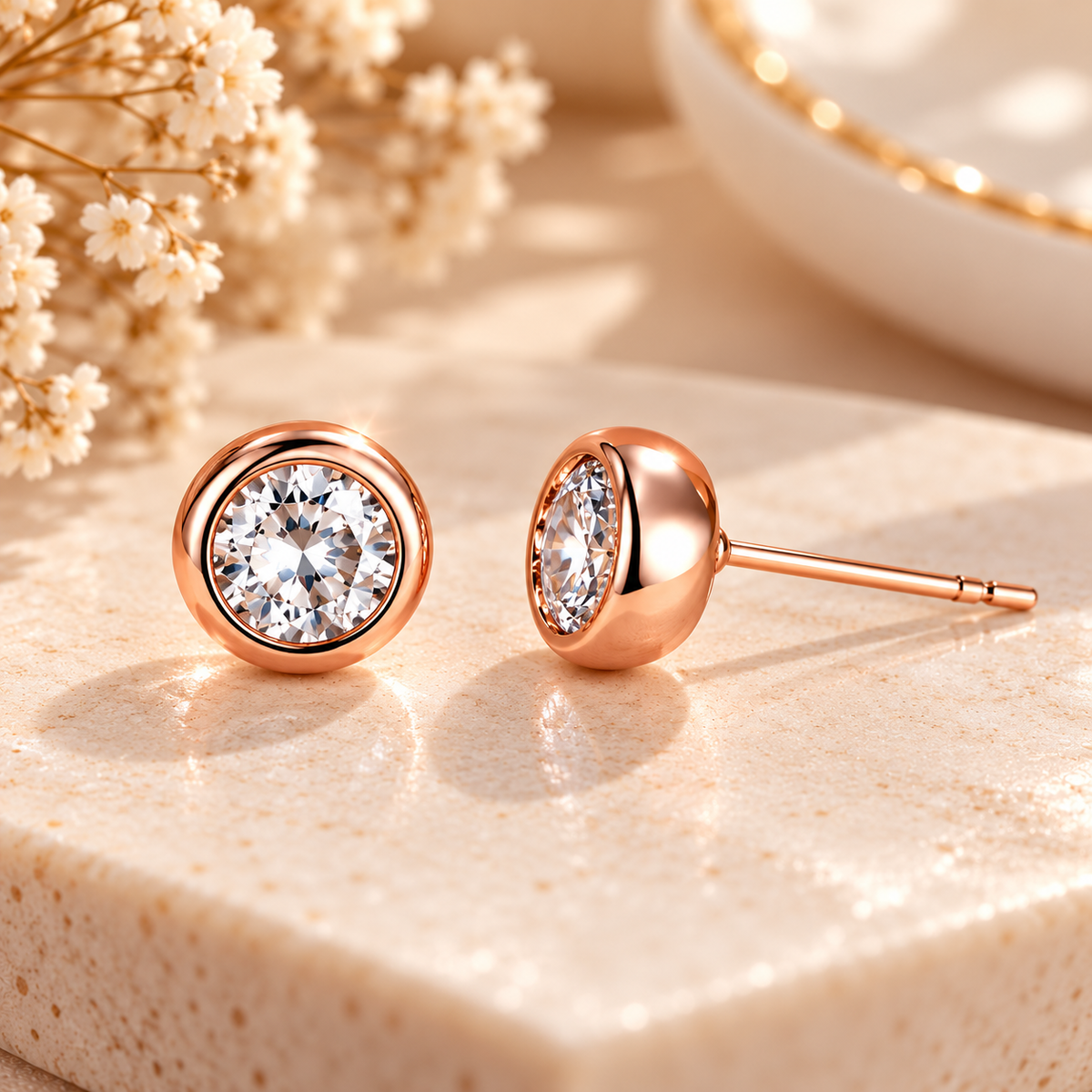 Classic Sparkle Zirconia Stud Earrings – 18K Gold Plated