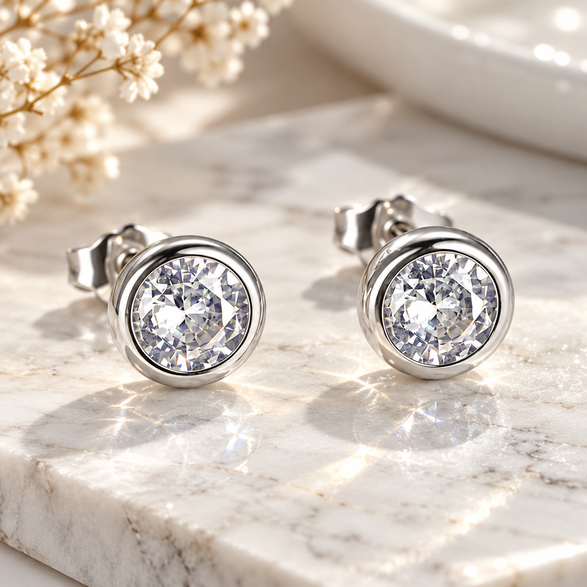 Classic Sparkle Zirconia Stud Earrings – 18K Gold Plated