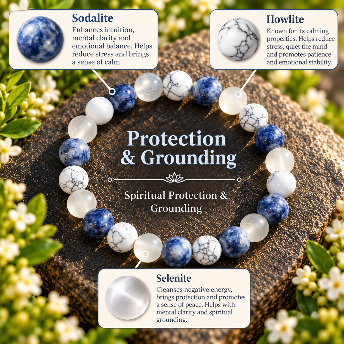 Protection & Grounding – Natural Gemstone Intention Bracelet