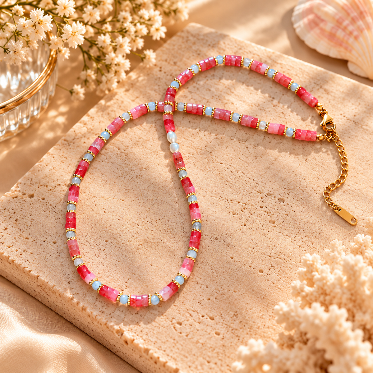 Colorful Beaded Heart Layered Necklace
