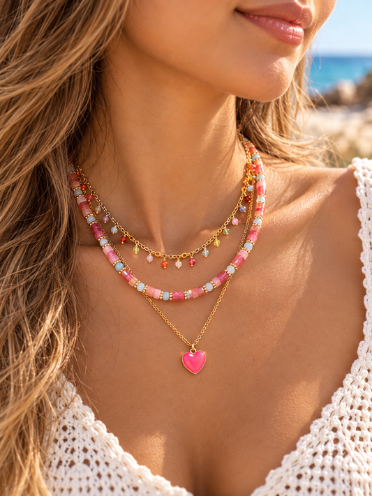 Colorful Beaded Heart Layered Necklace