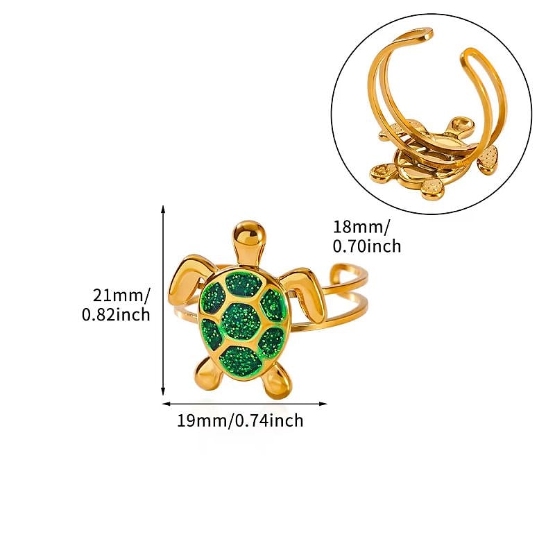 Green turtle ring measurements: 21 mm by 19 mm, 18 mm band