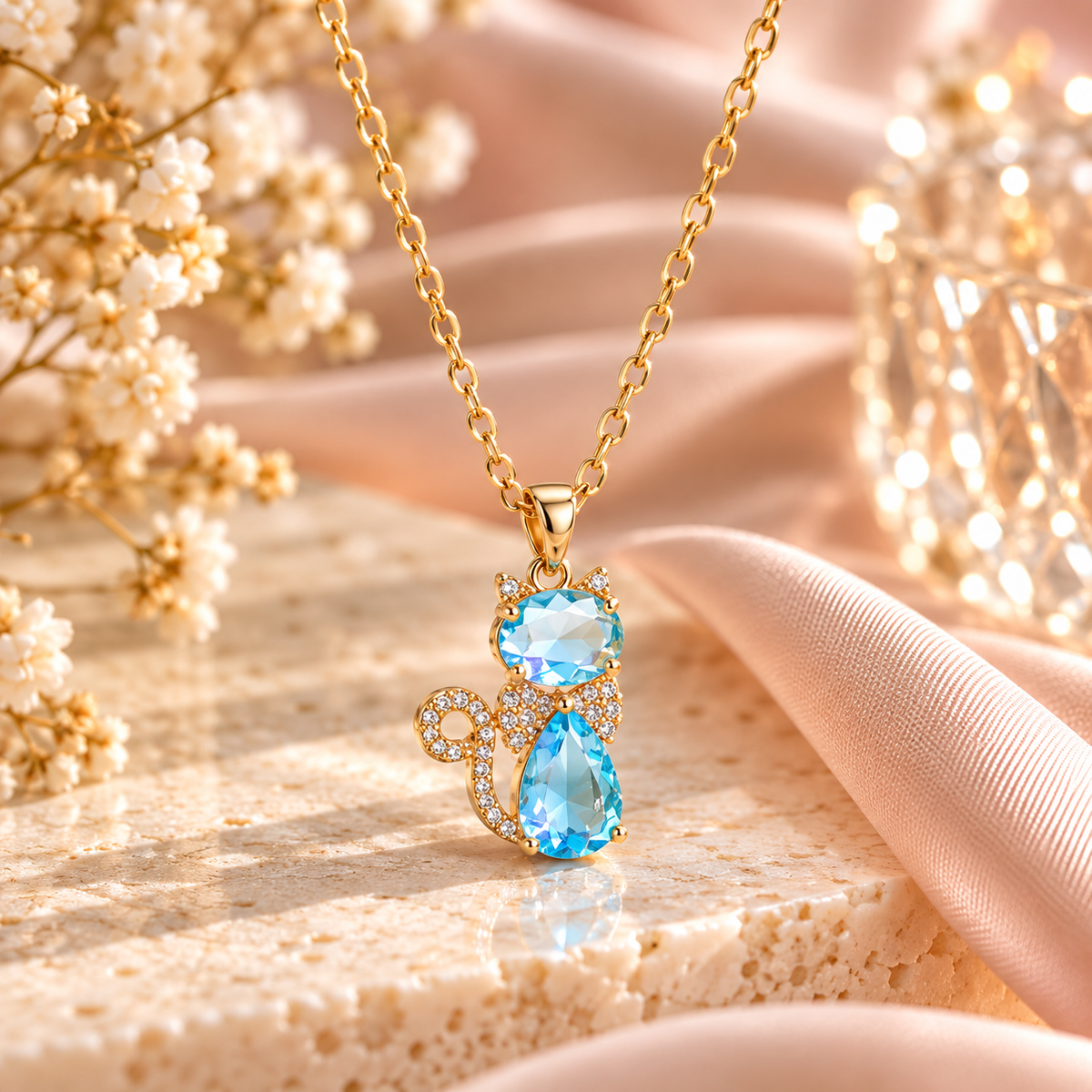 Colorful Crystal Cat Pendant Necklace