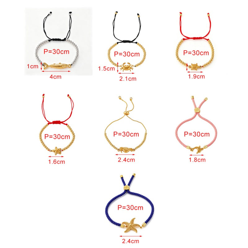 Measurements for braided bracelets BRA001 through BRA007